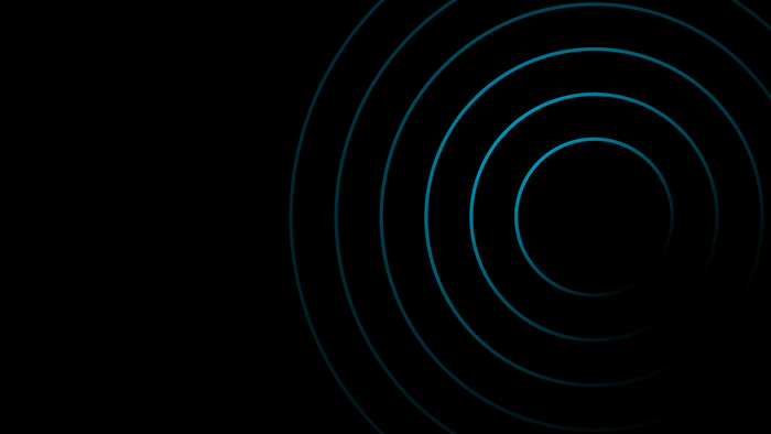 Podcast graphic - black background with blue rings increasing in size around each other on the right hand side of the image.